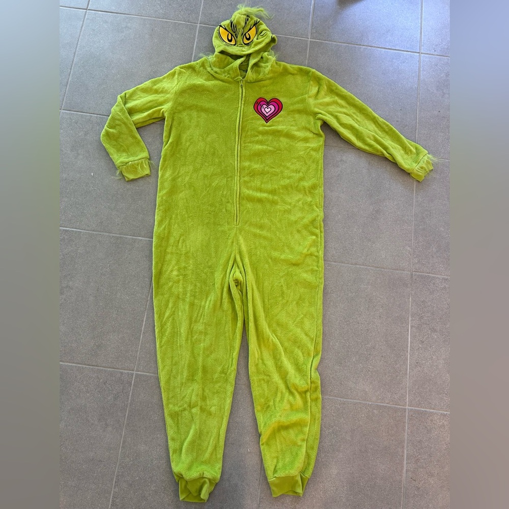The Grinch Dr Seuss Adult Hooded Onesie Suit Costume Pajamas sz s